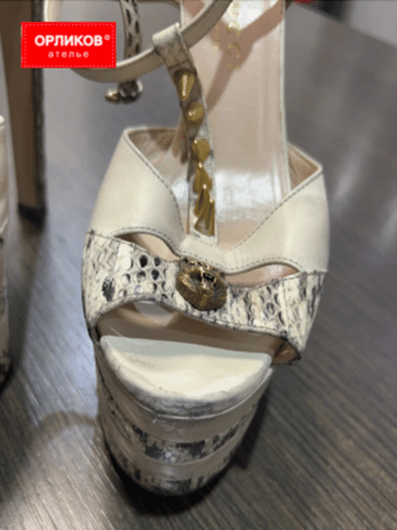 Женские бежевые босоножки до реставрации и ремонта