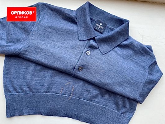 Трикотажная синяя футболка поло до реставрации