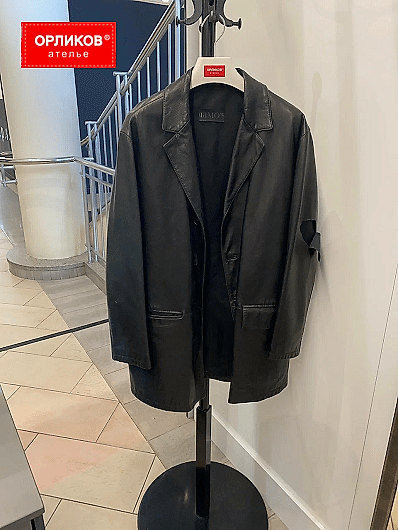 Кожаный черный мужской плащи до ремонта порыва