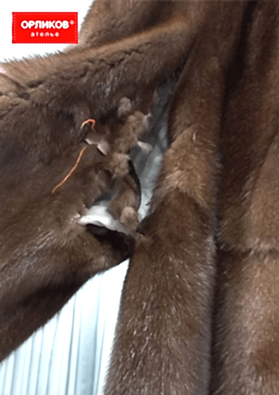 Шуба из натурального меха до ремонта разрыва на подмышке