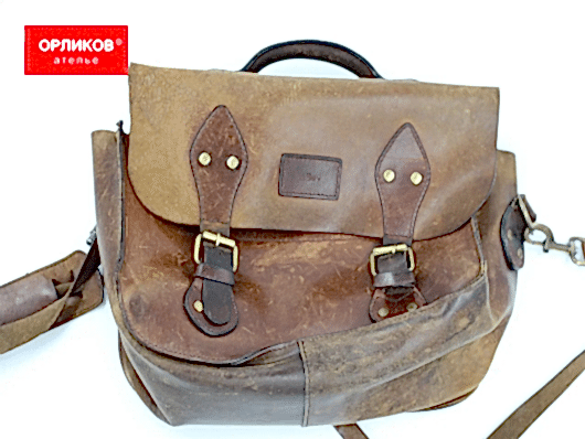 Коричневая сумка из натуральной кожи до реставрации
