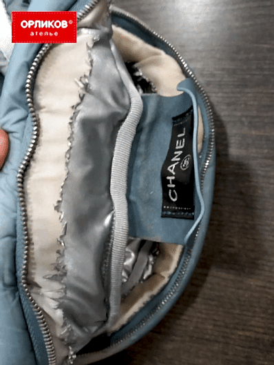 Подклад на рюкзаке Chanel до ремонта