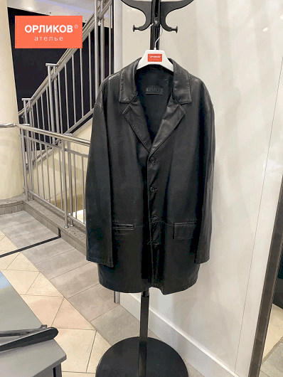 Кожаный черный мужской плащи после ремонта порыва