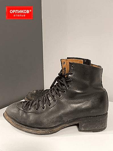 Мужские черные кожаные ботинки до реставрации и ремонта